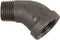 1/2 INCH X 1/2 INCH MNPT X FNPT  BLACK IRON STREET ELBOW - 45 