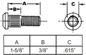 1/2"-20  WHEEL STUD WITH 1-5/8 INCH UNDER HEAD LENGTH